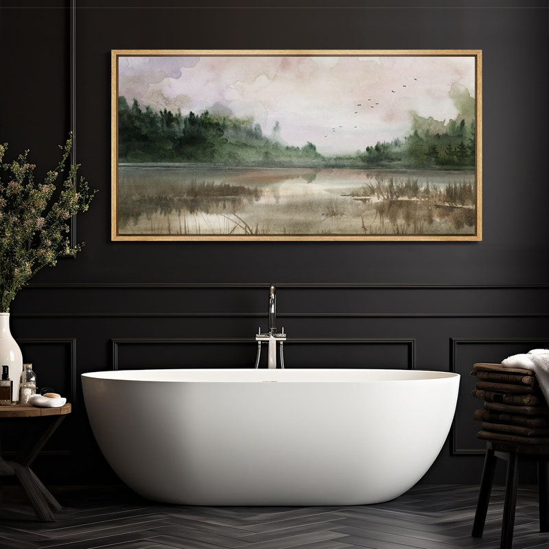 Paysage rustique, campagne tranquille, lac tranquille, H 30 po x l 60 po, Naturel