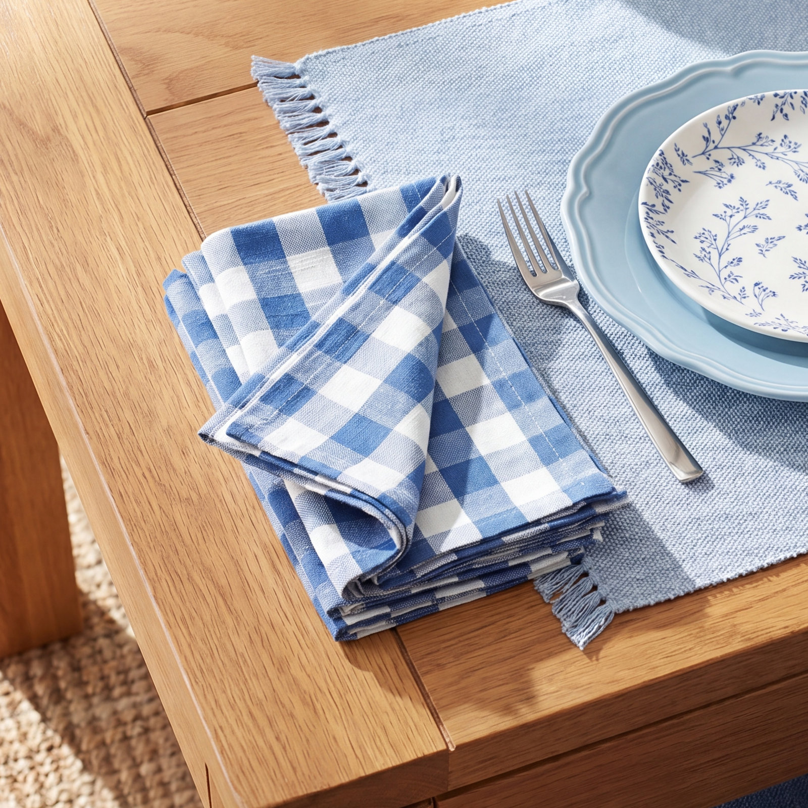 Utopie Reversible Cotton Napkin, French Blue