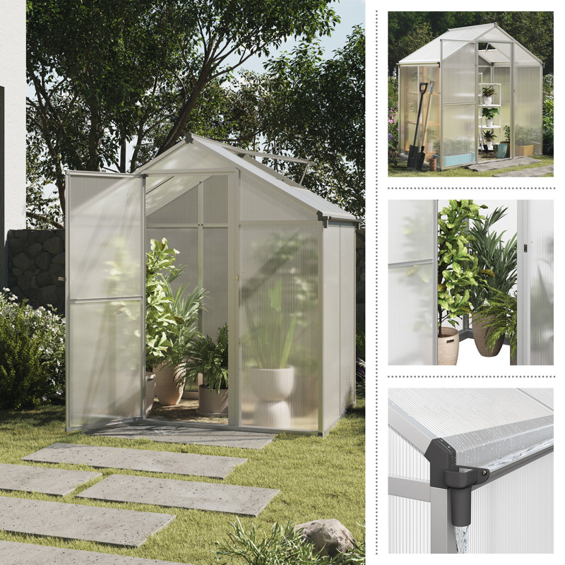 4ft x 6ft Aluminum Frame Walk-In Greenhouse with Polycarbonate Panels