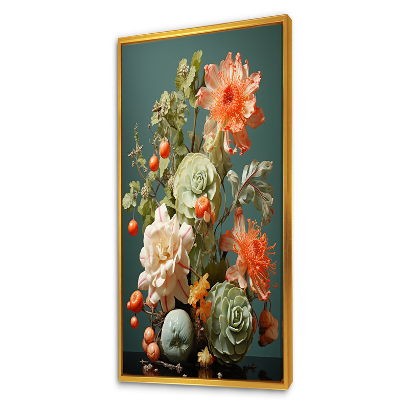 Bouquet d'oasis florales III, Cadre flottant doré, 60" H x 28" W