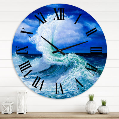 Waves Breaking During Wild Ocean Tide - Nautical & Coastal wall clock