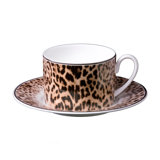 Tea Cup & Saucer JAGUAR Set of 2 in Luxury Box diam. 3.3in, H 2.3in, cap. 7.5 oz, Saucer diam. 6in