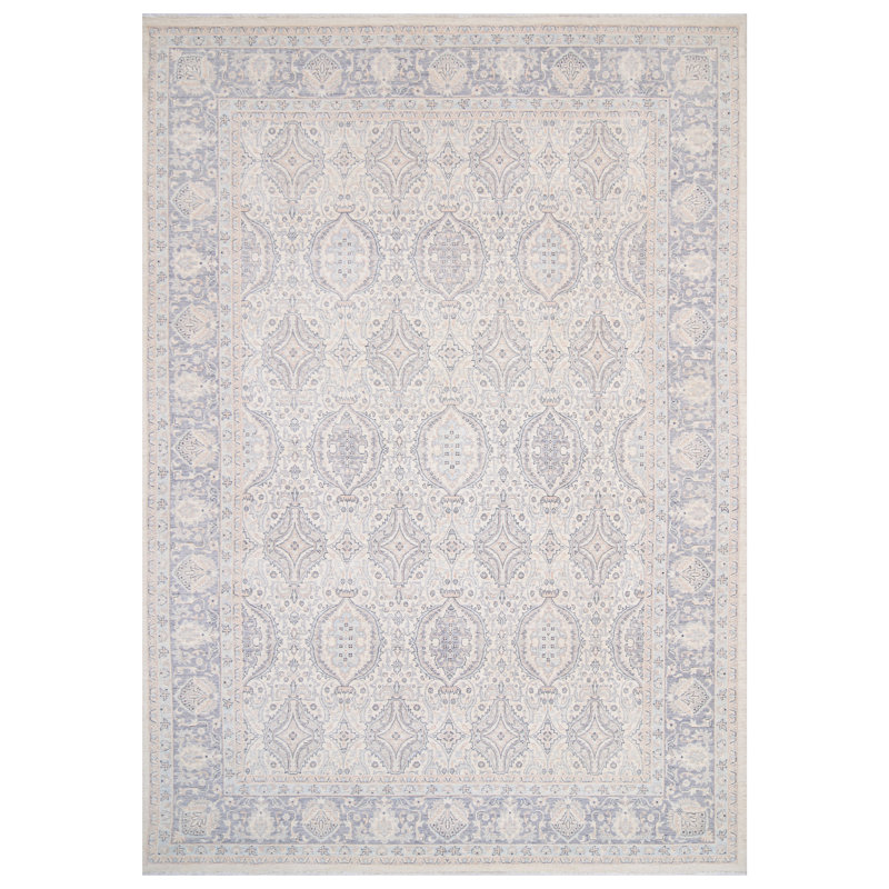 Tapis ivoire et gris clair noué à la main de haute qualité