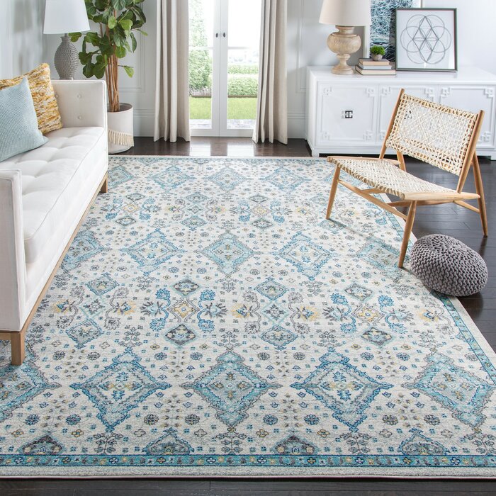 Darby Home Co Minonk Polypropylene Blend Ivory/Blue Rug & Reviews | Wayfair