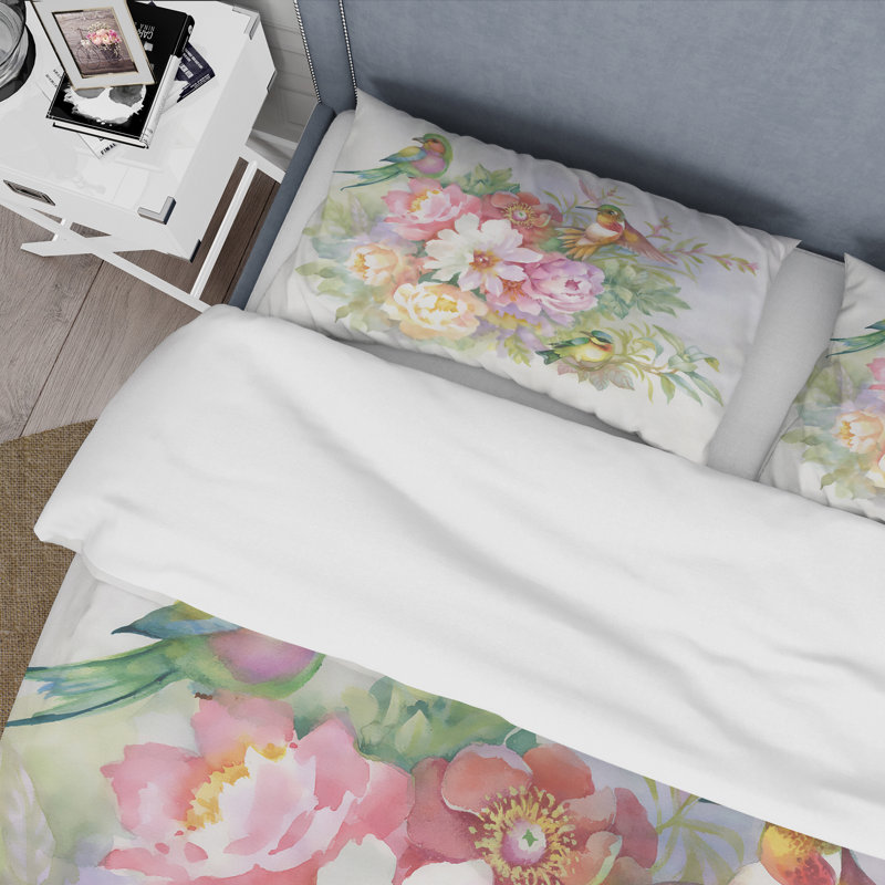 Fleurs vibrantes et oiseaux colorés - Ensemble de housse de couette traditionnel - Microfibre de polyester