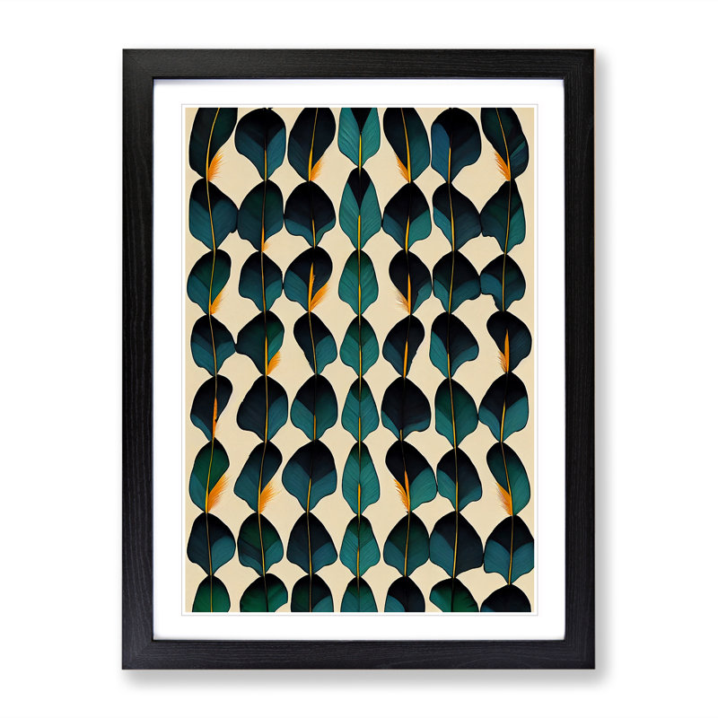 Feather Pattern No.3 - Single Picture Frame Print, Black, 64cm H x 46cm W x 2cm D