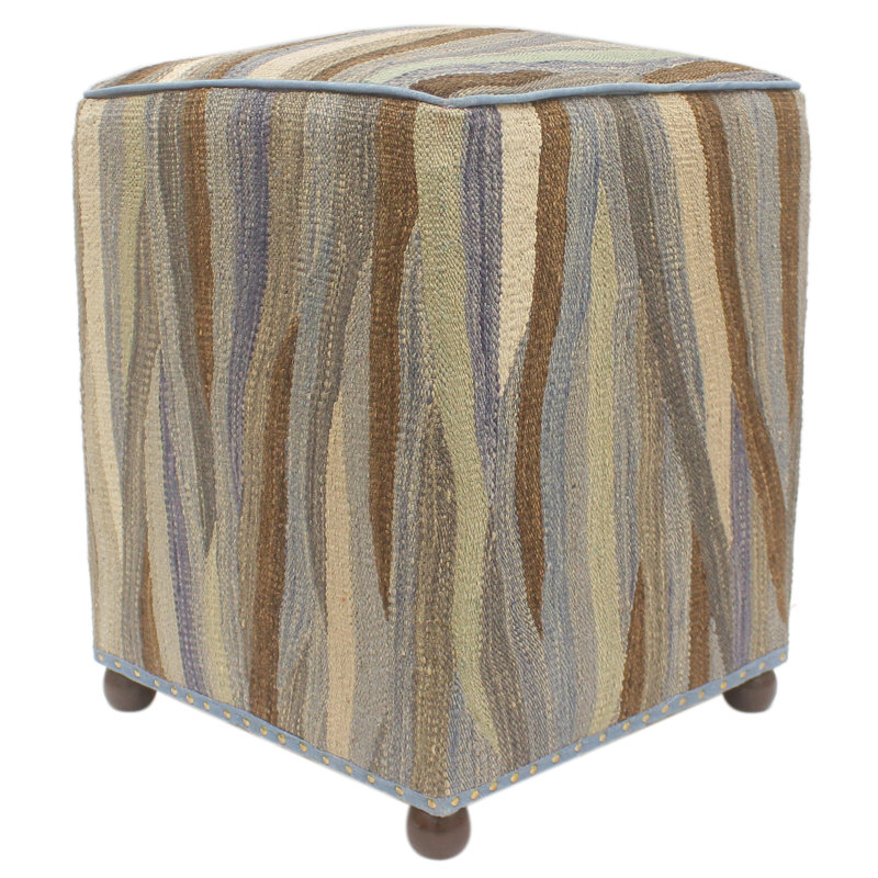 Aprea Upholstered Ottoman, Blue/Beige/Gray/Light Brown Wool