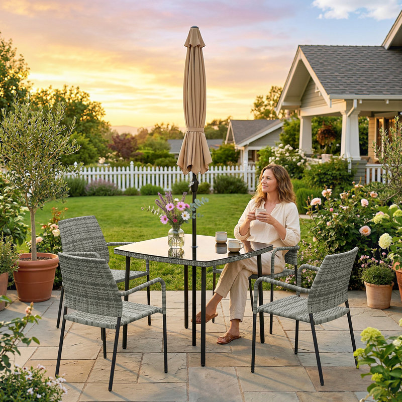 4 - Person Patio Dining Set with Square Table, Grey