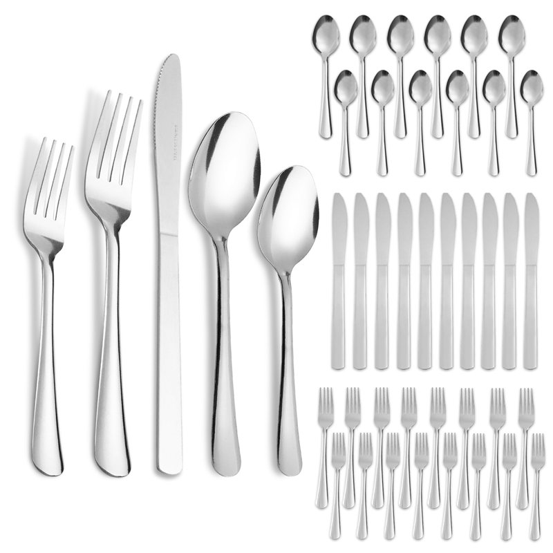 Ensemble de couverts 60 pièces pour 60 personnes, couverts en acier inoxydable avec poli miroir, allant au lave-vaisselle