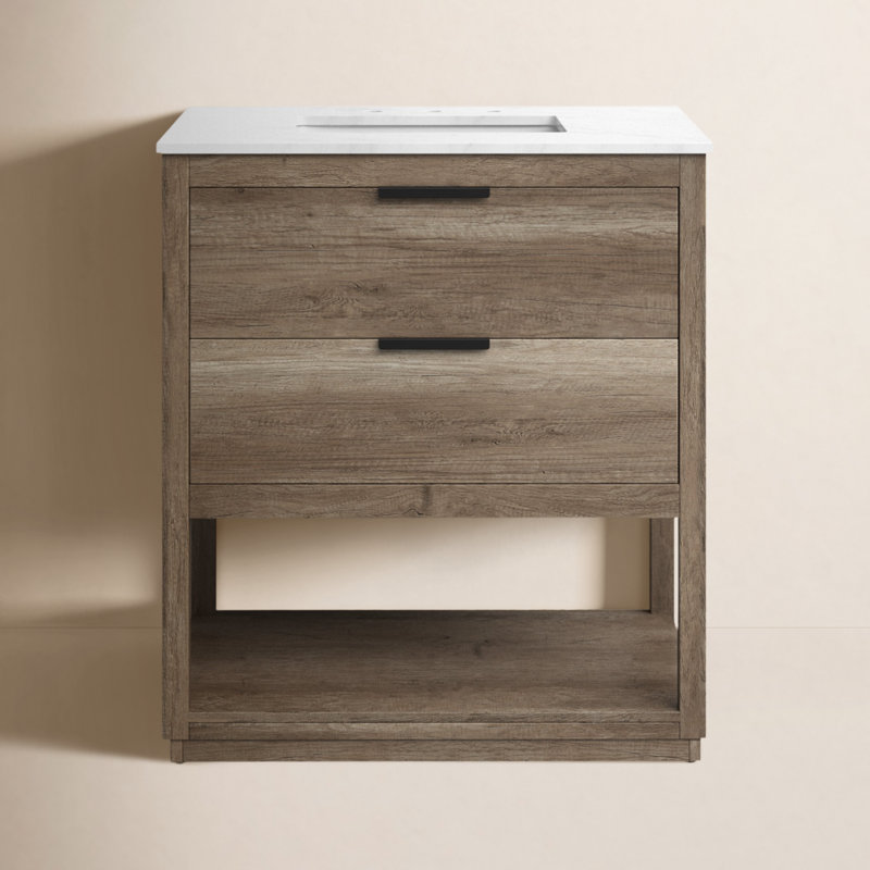 Felicity 30'' Single Bathroom Vanity with Stone Top, Natural Oak