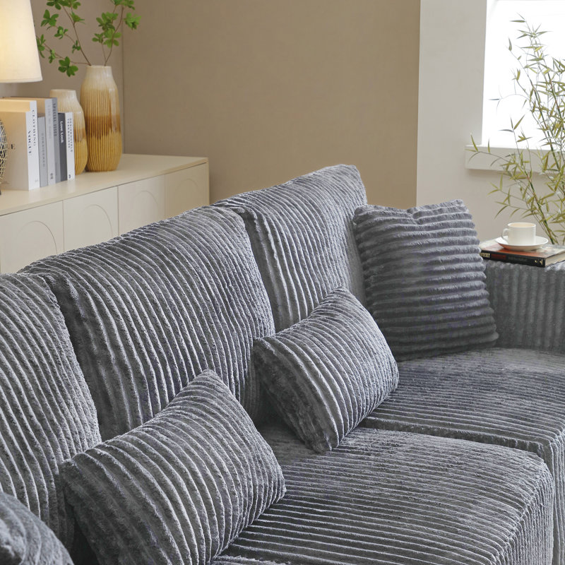 Boneless 109" Modular Corduroy Sectional Sofa With Chaise, No Assembly L-Shape Couch Reconfigurable Design, Gray