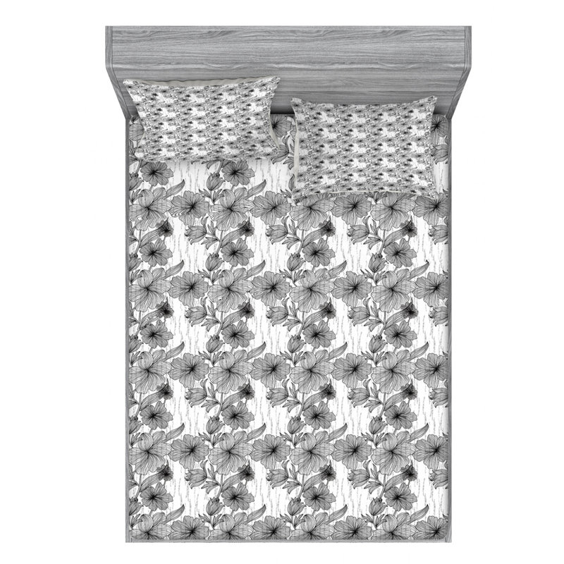 Microfiber Floral Sheet Set, Queen Sheet Set with Fitted Sheet