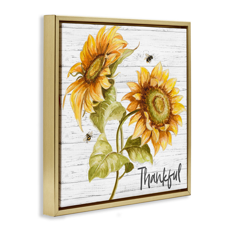 «Thankful Country Sunflowers», art mural encadré sur toile flottante par Patricia Pinto, Cadre flottant métallique doré