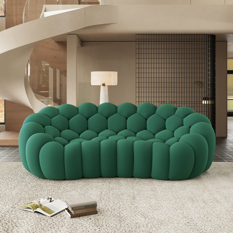Modern Upholstered Arc-Shaped 3D Knit Fabric Compression Sofa, No Assembly Required（3 Seat）, Green