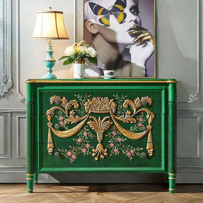 Hand-Painted Emerald Green 3-Drawer Accent Chest