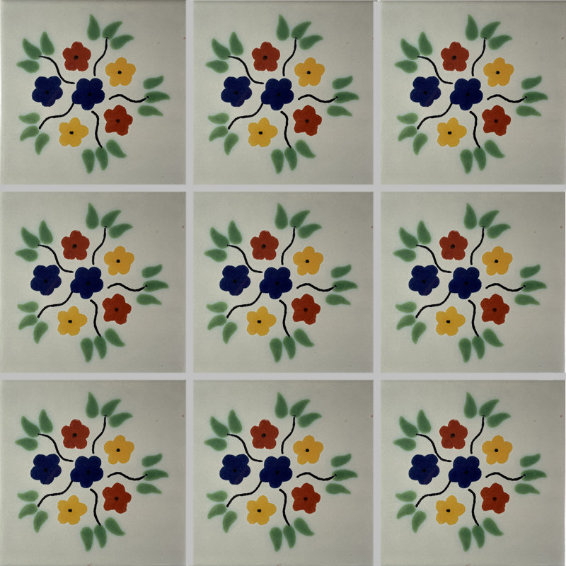 Carrelage mexicain 4 pièces 4,2 "x 4,2" TalaMex Bouquet Talavera