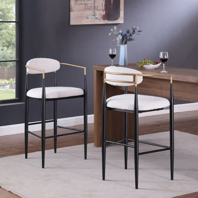 Ensemble de 2 tabourets de bar rembourrés avec dossier et pieds en fer pour îlot de cuisine, capacité de poids de 260 lb