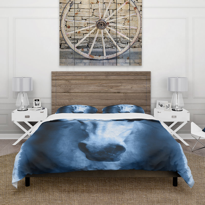 Farmhouse Horse - Ensemble de housse de couette animaux - Microfibre de polyester, bleu