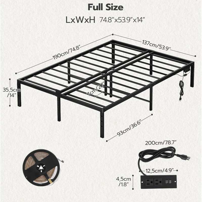 Dellaquila Metal Platform  Bed  with Charging Station and LED Lights, Full