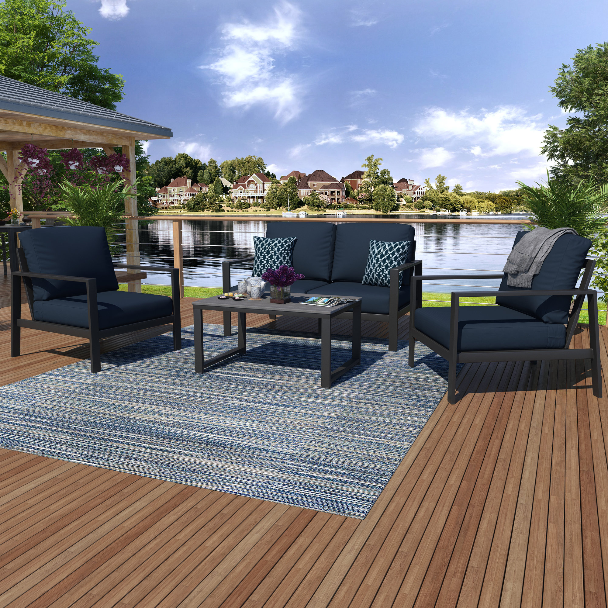 Townsend Sofa Seating Group with Sunbrella® Cushions, Gray, Canvas Navy Sunbrella® Canvas