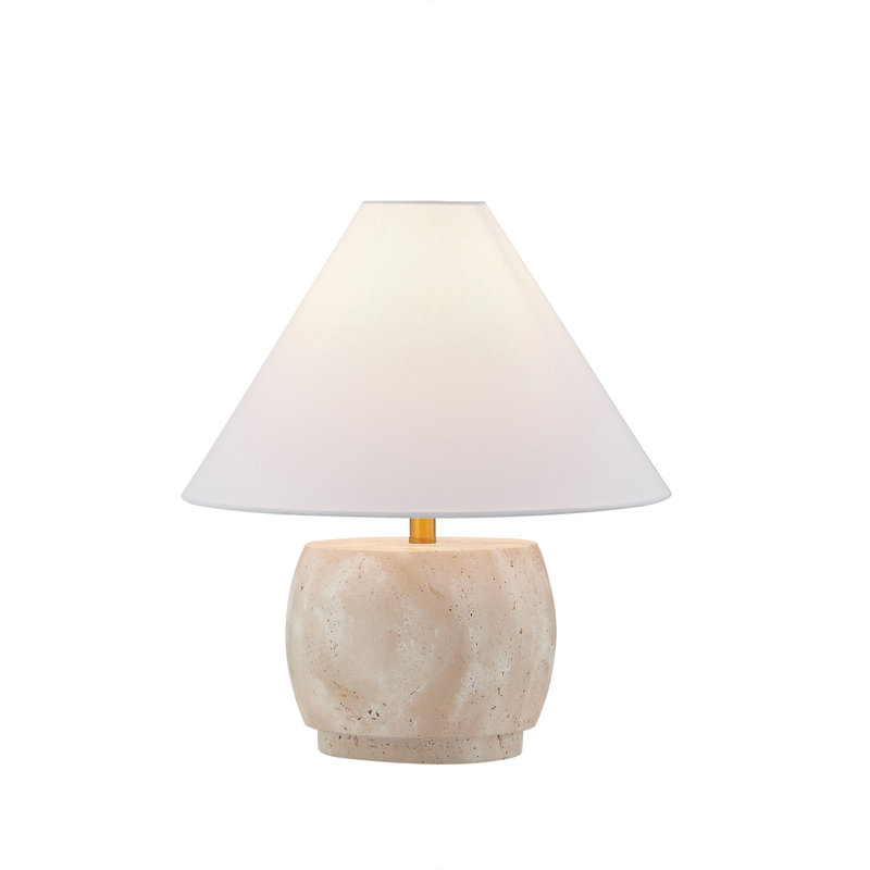 Ifeyinwa 16" Travertine Table Lamp with Linen Shade, Beige