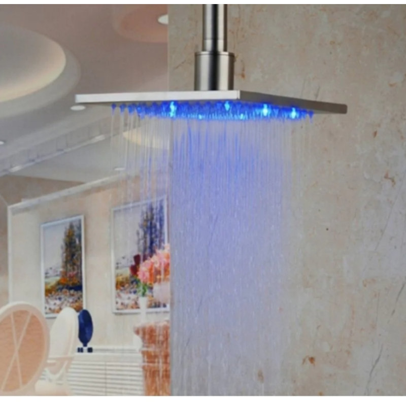Color-Changing LED Rain Shower Head in Brushed Nickel – Modern Luxury with Temperature-Sensing Lights