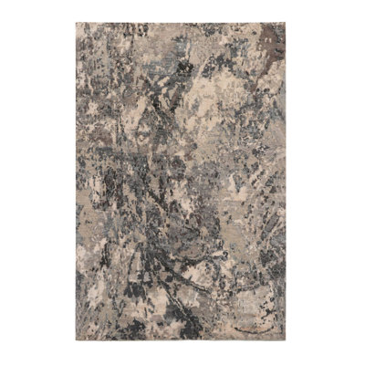 Tapis gris / beige / brun en laine noué à la main de conception unique 4 pi x 6 pi 1 po