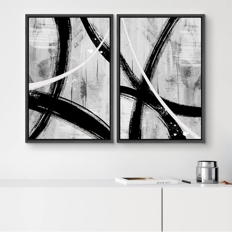 Paint Stroke Circle Collage Abstract Shapes Illustrations Modern Art Decor Contemporary, Black Framed, 24'' H x 36'' W