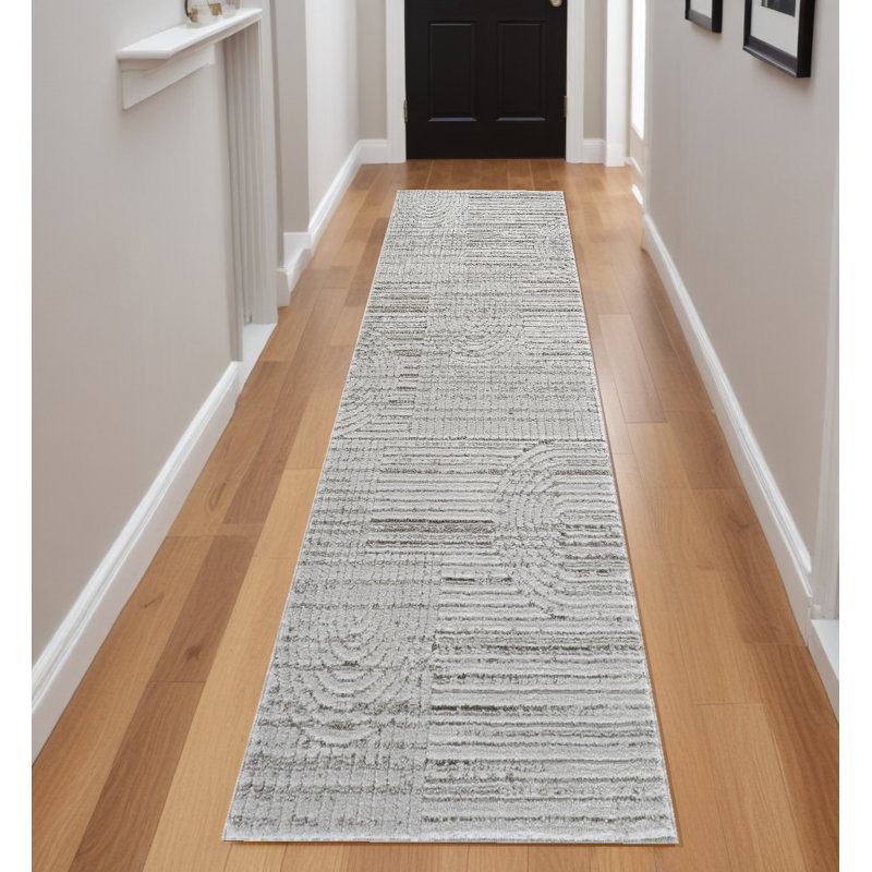 Tapis de couloir abstrait gris et ivoire 8 pi