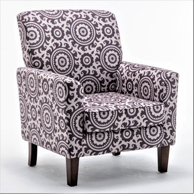 Patterned Polyester Blend Armchair, Solid Birch Wood Frame With Brown Tapered Legs, Foam Padded Accent Chair With Trim Detail For Living Room Office