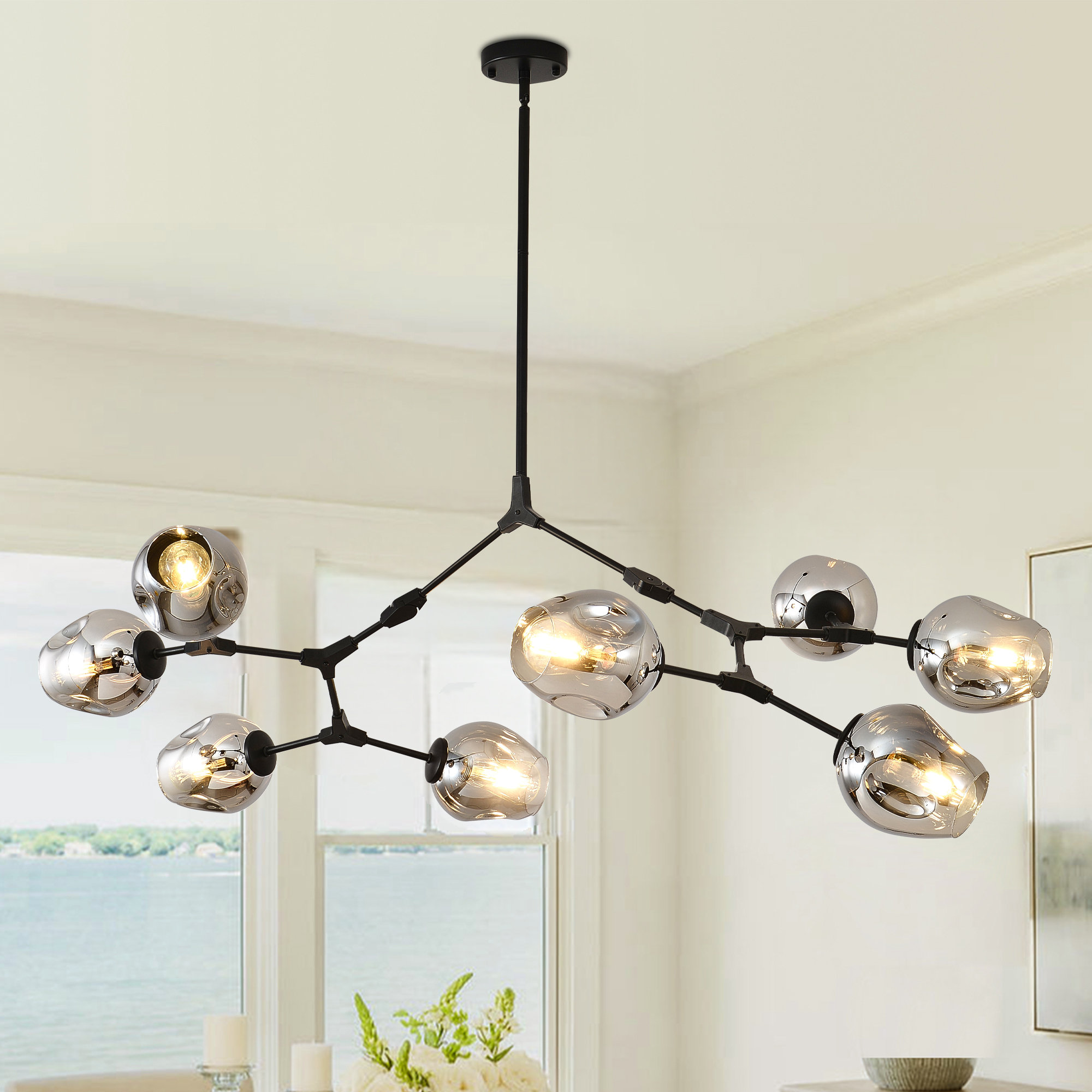 Gracie Oaks 8 Lights Sputnik Chandelier For Dining Room Black Modern ...