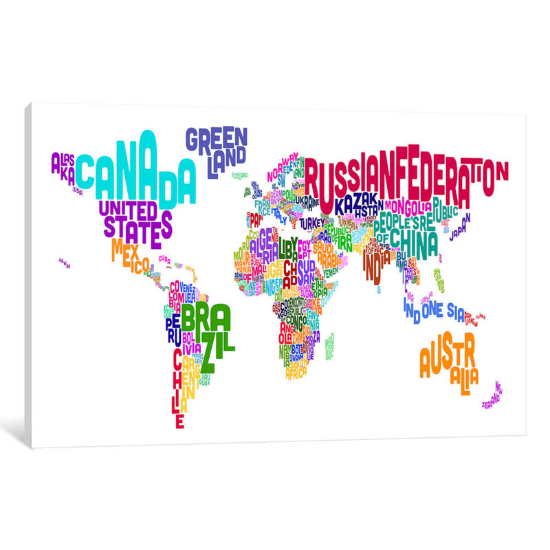 Typographic Text World Map VI by Michael Tompsett - Wrapped Canvas Print, 101.6 cm H x 66.04 cm W x 1.91 cm D