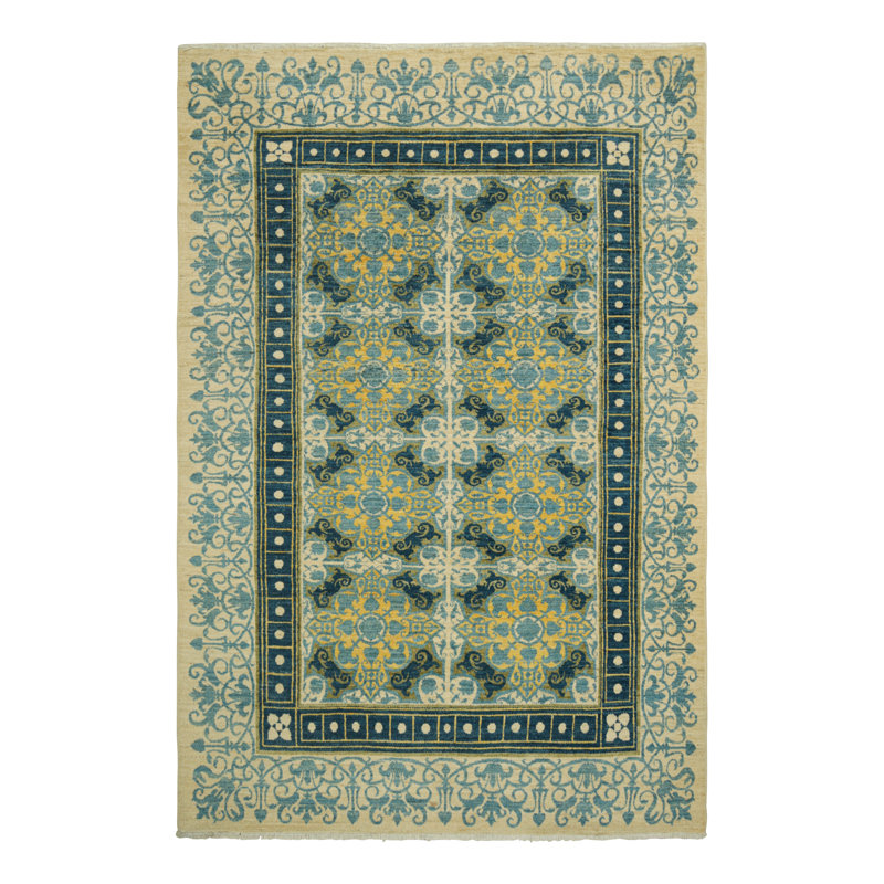 Rug & Kilim’S Modern Classics Rug In Cream, Blue & Yellow, With Floral Patterns