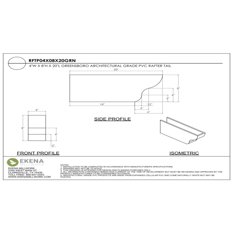Queue de chevron standard en PVC de qualité architecturale Greensboro, H 8 po x L 4 po x P 20 po