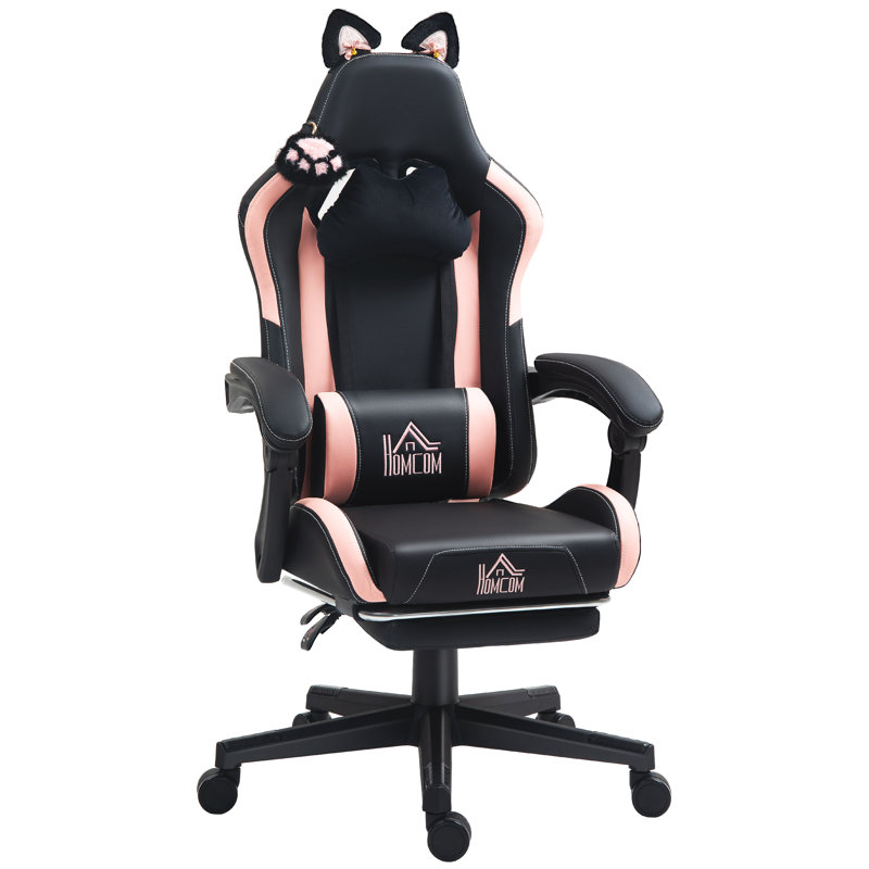  Gaming Chair with Footrest, Reclining Computer Chair, Pink, Black