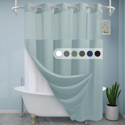 No Hook Shower Curtain With Snap In Liner,230GSM Waffle Weave Shower Curtains For Bathroom,71W X 74H