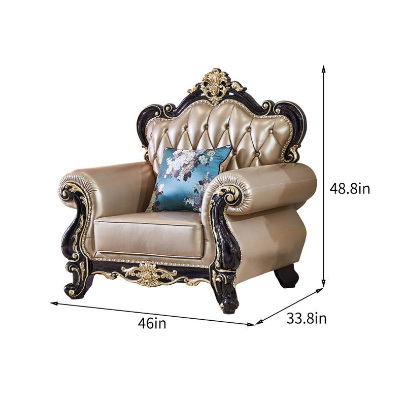Fauteuil en cuir véritable capitonné de style européen 46 po de largeur