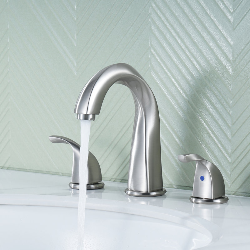 8 In. Widespread Double Handle Bathroom Faucet For 3 Holes With Pop-Up Drain And Supply Lines, Brushed Nickel