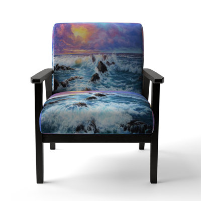 Wild Blue Ocean Waves XV - Velvet Upholstered Nautical & Coastal Accent Chair and Arm Chair