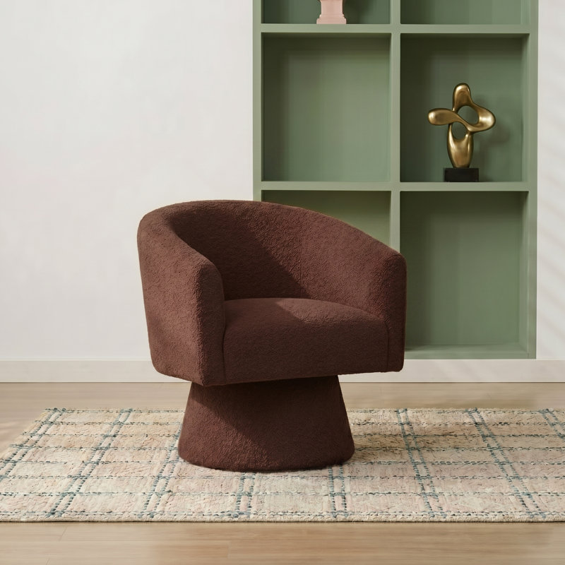 Caleigha Fabiola 27.9'' Swivel Barrel Chair, Polyester brun