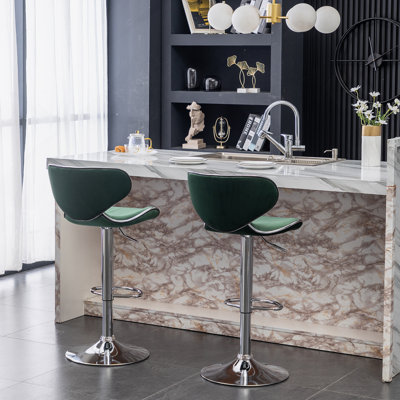 Masaccio Velvet Upholstered Adjustable Swivel Barstool, Set Of 2