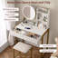 Petit bureau de coiffeuse avec miroir et lumières, coiffeuse de maquillage avec miroir à DEL, 3 modes d'éclairage, prise de courant, tiroir, tablettes ouvertes et tabouret rembourré pour la chambre à coucher (blanc et doré)-173639958