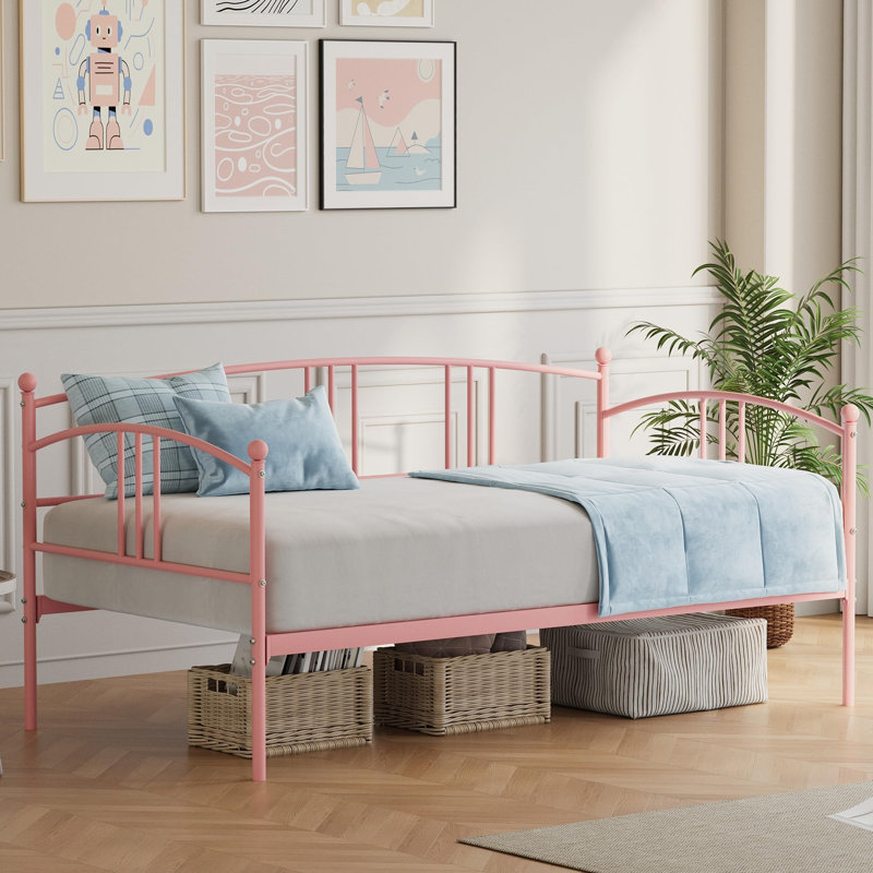 Twin Daybed, Sturdy Metal Day Bed with Steel Slat Support, Arched Headboard Sofa Bed for Living Room, Bedroom and Guest Room