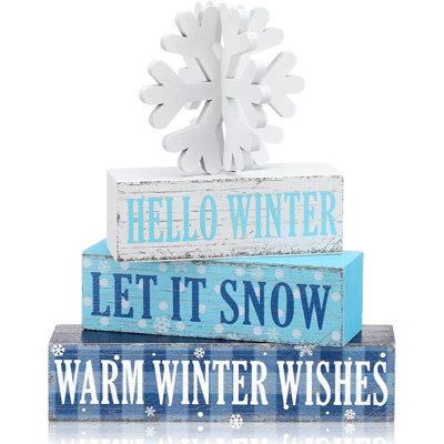 Panneau en bois Hello Winter - blanc / beige - motif flocon de neige rustique