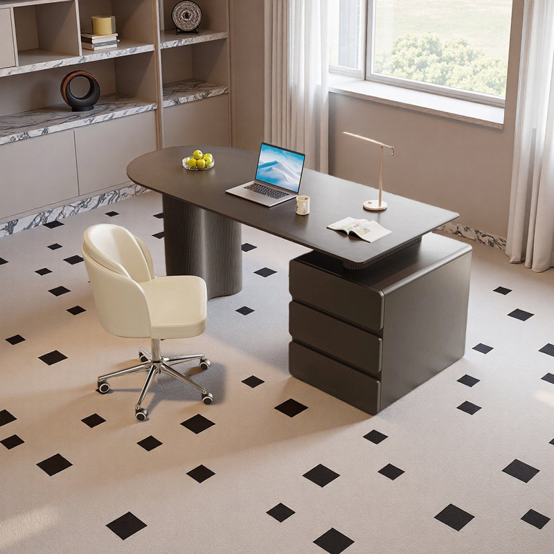 Modern Luxury-Inspired Black Desk, 29.52" H x 55.11" W x 31.49" D