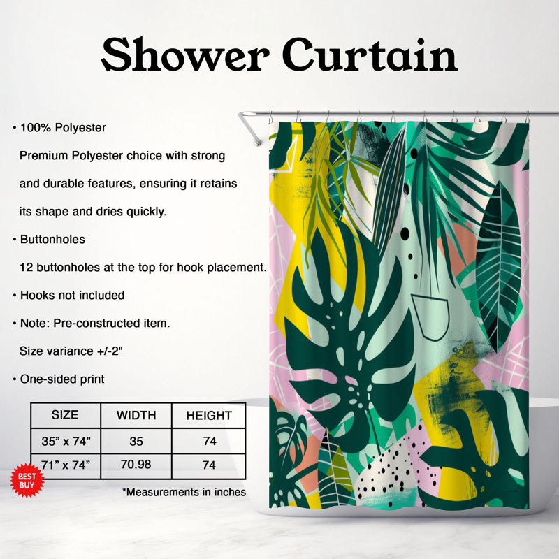 Rideau de douche Palm Bird - Premium, H 74 po x l 71 po