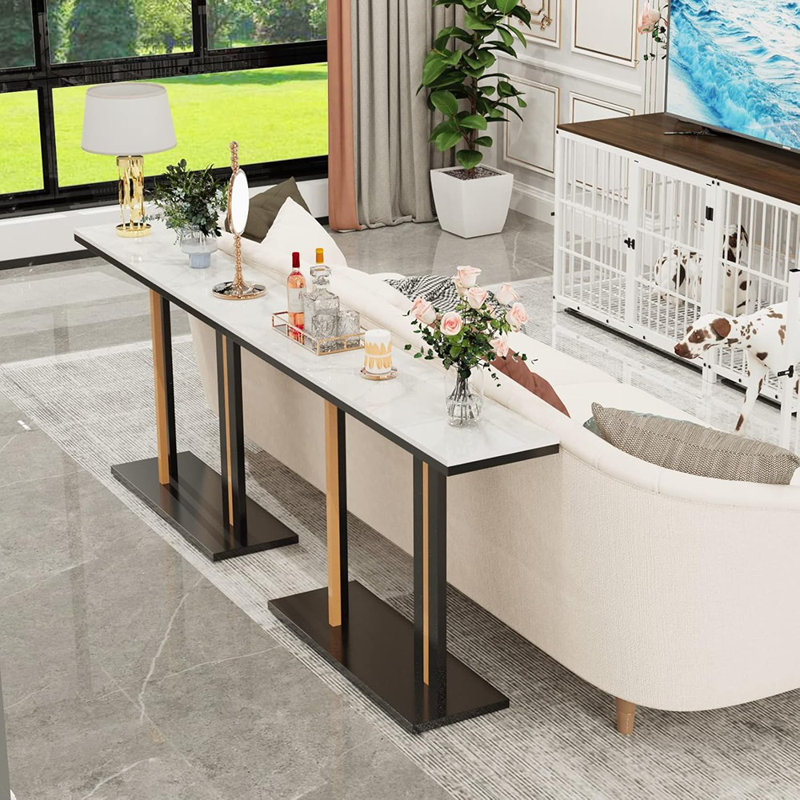 Console d'entrée avec plateau en pierre frittée et structure en métal, blanc - table simple / pierre frittée et métal / moderne