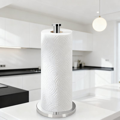 Stainless Steel Standing Paper Towel Holder With Weighted Base - Rustproof Countertop Dispenser For Standard And Jumbo Rolls With Non-Slip Protection