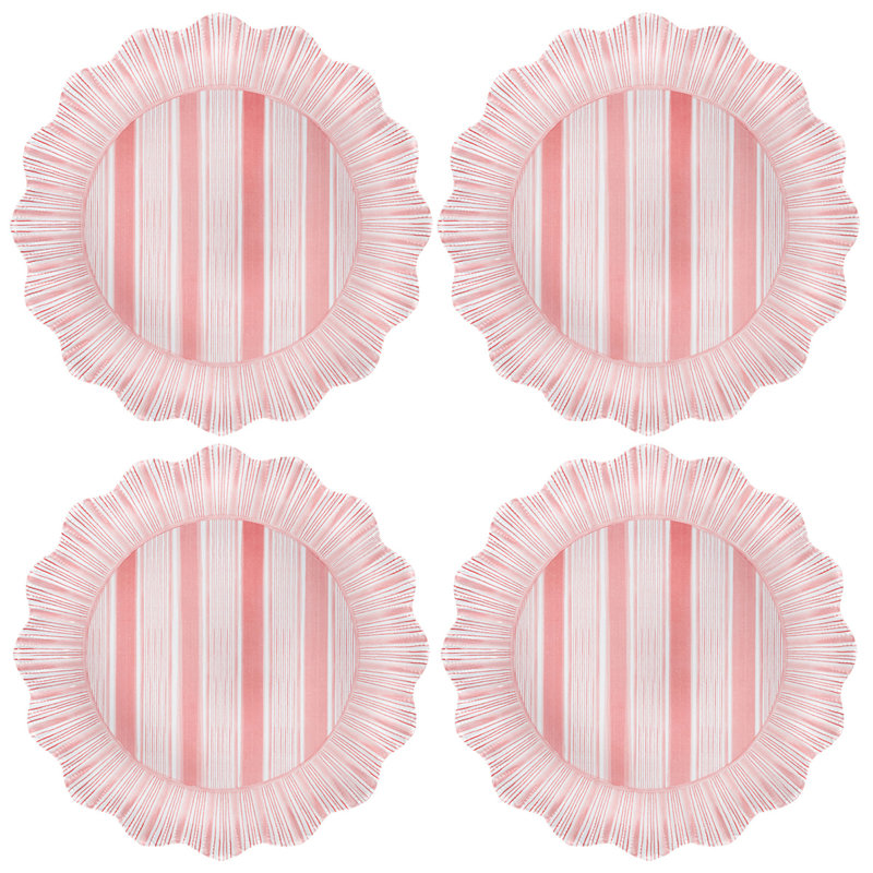 Cabana Stripe Melamine Dinner Plates, Coral