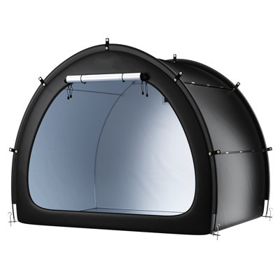 Fan - Shaped Waterproof Bike Storage Tent For 4 To 5 Bikes, Dual Coating, Silver Coated 210D , Arched Top, Reinforced Frame, Multi Point Support, Lightweight, Portable, Quick Assembly, Black, 17.81
